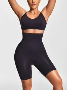 SHAPORA Quần short nữ màu trơn cạp cao, kiểu dáng thường ngày, đa năng, có chức năng định hình vóc dáng. - màu đen - Xem 3