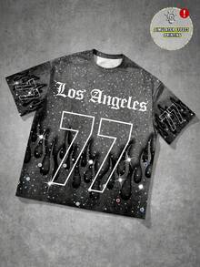 Manfinity EMRG 男士字母火焰印花圆领短袖休闲T恤 - 彩色 - 查看 1