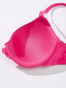 SHEIN 1pc Women's Solid Color Front Opening Wire Bra - Hot Pink - View 6