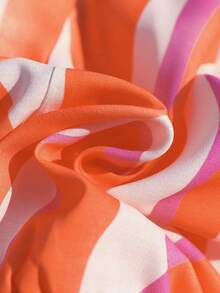 Vivid Eden 大码女装春夏时尚休闲优雅浪漫度假日常条纹短裤，橙色女式短裤和白色女式短裤，柔软舒适面料，弹性腰带短裤，夏季短裤，粉色橙色女式短裤 - 橘色 - 查看 8