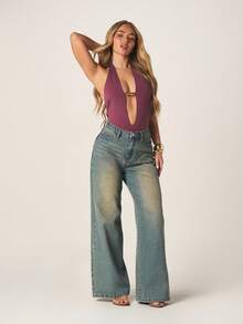 MISSGUIDED 女士深V露背吊带连体衣无袖修身连体上衣晚宴夜店性感夏季约会派对装 - 紅色 - 查看 4