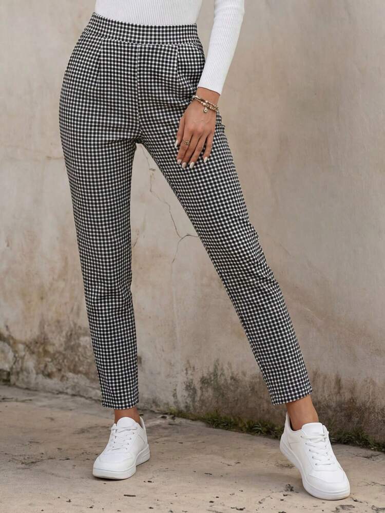 Women's Fashionable Commuter Black And White Plaid Pants Women's Pants Elegant Pants For Women Winter Women Pants Fall Pants Stylish Women's Pants Plaid