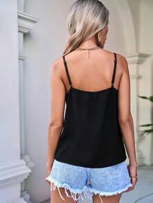 SHEIN LUNE Camiseta de tirantes negra de patchwork de encaje de algodón - Multicolor - Ver 7