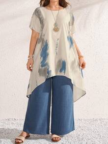 Rosumi 大码女装两件套：扎染印花衬衫和裤子 - 彩色 - 查看 8