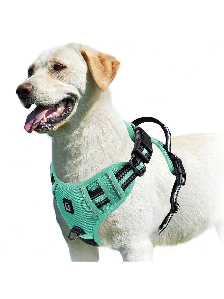Arnés de pecho para perros, arnés de pecho anti-tracción para mascotas, chaleco acolchado ajustable para perros, chaleco de tela Oxford reflectante anti-ahogo con asas de fácil control, adecuado para perros grandes - verde menta - Ver 1