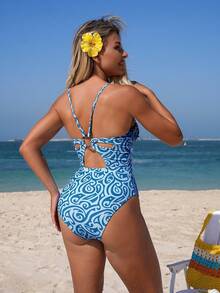 Swim SPRTY Women's Vacation All-Over Print Fashionable Casual Jumpsuit Swimsuit - Multicolor - View 8