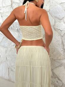 Firerie Women's Sexy Hollow-Out Backless Halter Neck Blouse For Vacation - Light Yellow - View 8