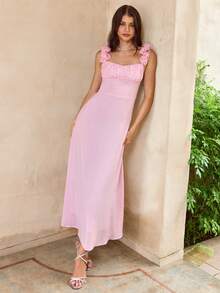 Enchnt 优雅雪纺连衣裙，饰有荷叶边和肩带，女士款 - 紫丁香色 - 查看 5