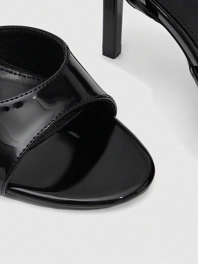 CUCCOO SZL Women's High-Heeled Sandals Round Toe 9CM Women's Elegant Thin-Heeled High-Heeled Shoes Adjustable Cross-Strap Buckle Easy To Wear, Mirror PU Material Black High-Heeled Shoes, Kitten-Heeled Dinner Shoes, Fashionable And Versatile, Suitable For Daily/Parties/Valentine's Day Dating/Spring Festival Thanksgiving Party Party/Commuter Office/Outer Wear Women's Shoes Prom Heels