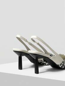 Mnmlis Women Shoes Spring/Summer Snake Patchwork Pointed Heel Personalized Style Leather Black And White Color Patchwork Sandals Commuter Dating - Snake Black - View 3
