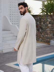 DAZY Camisa de manga larga para hombre de color albaricoque con diseño de abertura lateral, para verano - Multicolor - Ver 5