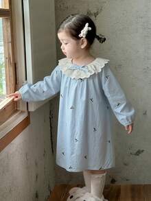 DAZY 女嬰圓領荷葉邊飾全身印花舒適居家服度假幼兒 - 淺藍色 - 查看 4