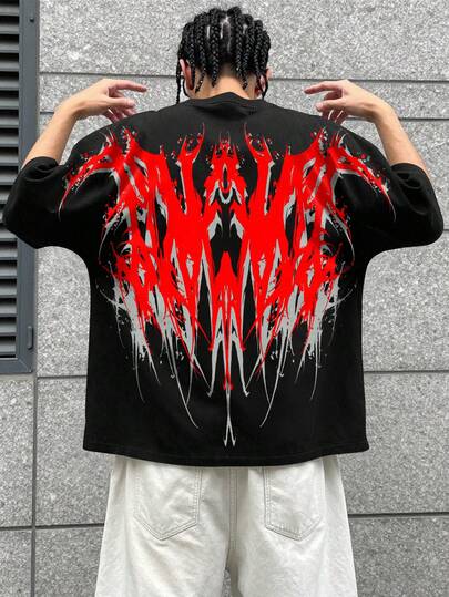 Manfinity EMRG 男士休闲深色图案圆领短袖T恤，夏季