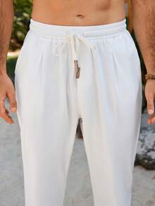 Manfinity RSRT 男士白色抽绳腰带口袋休闲直筒裤 - 白色 - 查看 4