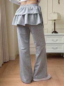 FRIFUL Quần legging dáng váy xếp tầng nhiều lớp, cạp chun dành cho nữ. - Xám - Xem 4