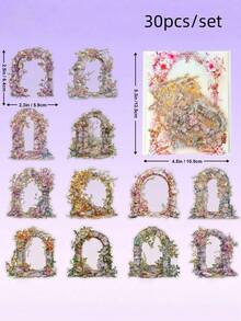 30pcs/Set Flower Manor Door Frame Stickers, Retro Floral Pattern, DIY Journaling Material, Laser Hot Stamping - multicolor - View 2