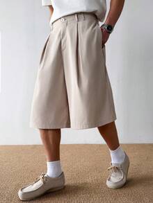 HUEFORM 男士梭织宽松休闲纯色七分裤 男士褶皱短裤 男士宽松短裤 - 卡其色 - 查看 3