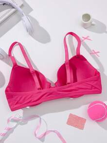 SHEIN 1pc Women's Solid Color Front Opening Wire Bra - Hot Pink - View 2