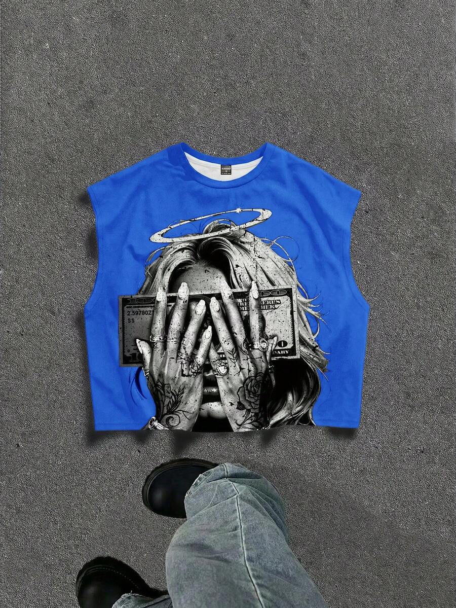 Manfinity ZONE917 Men's Round Neck Graphic Print Casual Versatile Daily Wear Top - Royal Blue - View 1