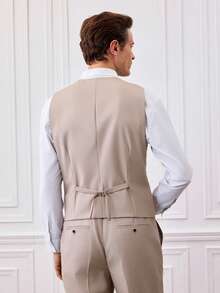 Officeau 男士米色修身西装三件套：外套、马甲和西裤，经典正式商务婚礼着装，休闲男士西装外套 - 米色 - 查看 3