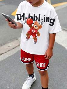 SHEIN 青少年男童宽松街头风短袖短裤套装 - 白色 - 查看 7