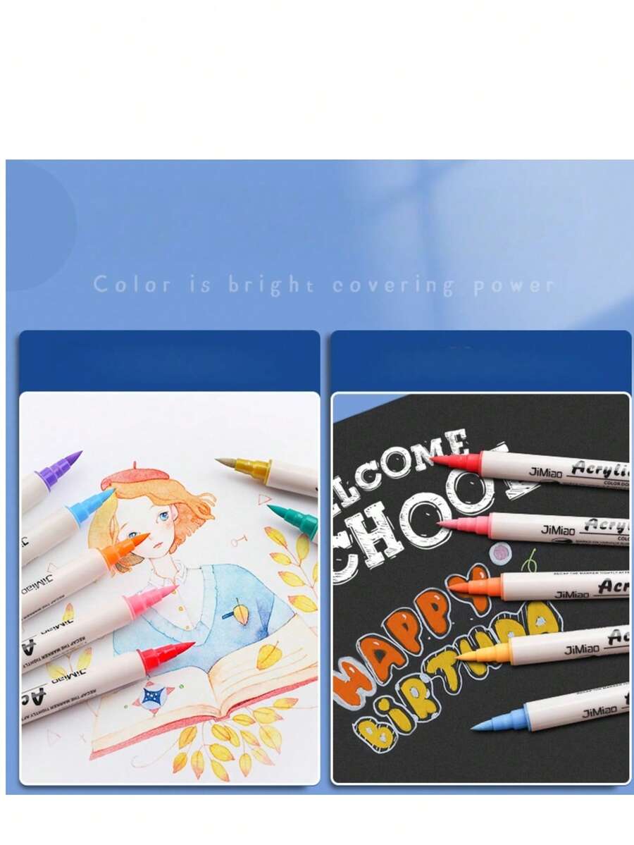 1 Set Acrylic Marker Pen, Colored Paint Marker Pen, Water-Based Double-Tip Pen, Watercolor Pen, Watercolor Oil Painting Pen - Multicolor - View 1