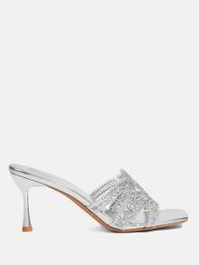 CUCCOO TILAWA Women Shoes Square Toe Slender Heel Silver Transparent Film Hollow Rhinestones Sexy Fashion Elegant Gorgeous Women's High Heel Sandals Slippers With Skirts Daily Versatile Banquet Party Women's Sandals - Silver - View 3