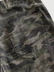 Men's Sparkling Diamond Camouflage Denim Shorts - Army Green - View 4