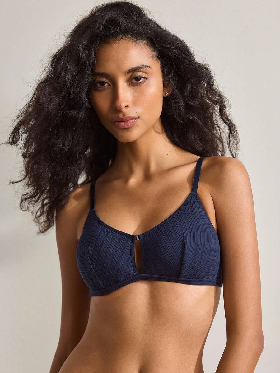 Ocili 轻薄棉质无钢圈文胸，性感时尚的欧美风格 - 藍色 - 查看 1