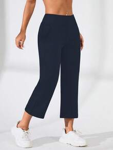 Eassivo Eassivo Women's Solid Color Casual Versatile Daily Wear & Sports Pants - Navy Blue - View 4