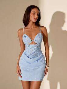 Glamine Women's Orange Shiny Chiffon Bodycon Vacation/Date Dress, Summer - Blue - View 4