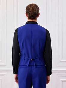 Officeau 男士修身正装三件套，高品质商务/社交/婚礼礼服套装，包含外套、裤子和马甲 - 寶藍色 - 查看 4