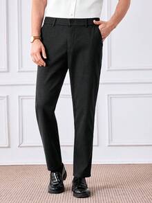 Officeau Men's Solid Color Slant Pocket Straight Leg Casual Pants, Suitable For Commuting - Dark Grey - View 5