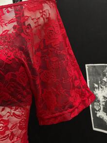 EgrlEra Women's Sexy Lace Fabric Fitted Retro Blouse - Black - View 4