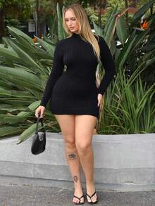 Arliah 女式性感露背扭纹针织毛衣裙 - 黑色 - 查看 1