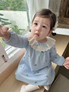 DAZY 女嬰圓領荷葉邊飾全身印花舒適居家服度假幼兒 - 淺藍色 - 查看 5