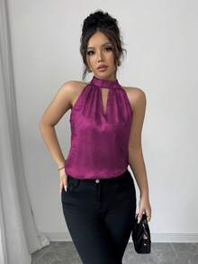 Selianne Blusa elegante sin mangas brillante para vacaciones, primavera/verano - Rosa Fucsia - Ver 4