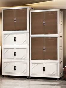 Storage Cabinet, Cream-Color Foldable Wardrobe, Plastic Storage Closet, No Assembly Required, New Arrival - Color Mixing - View 1