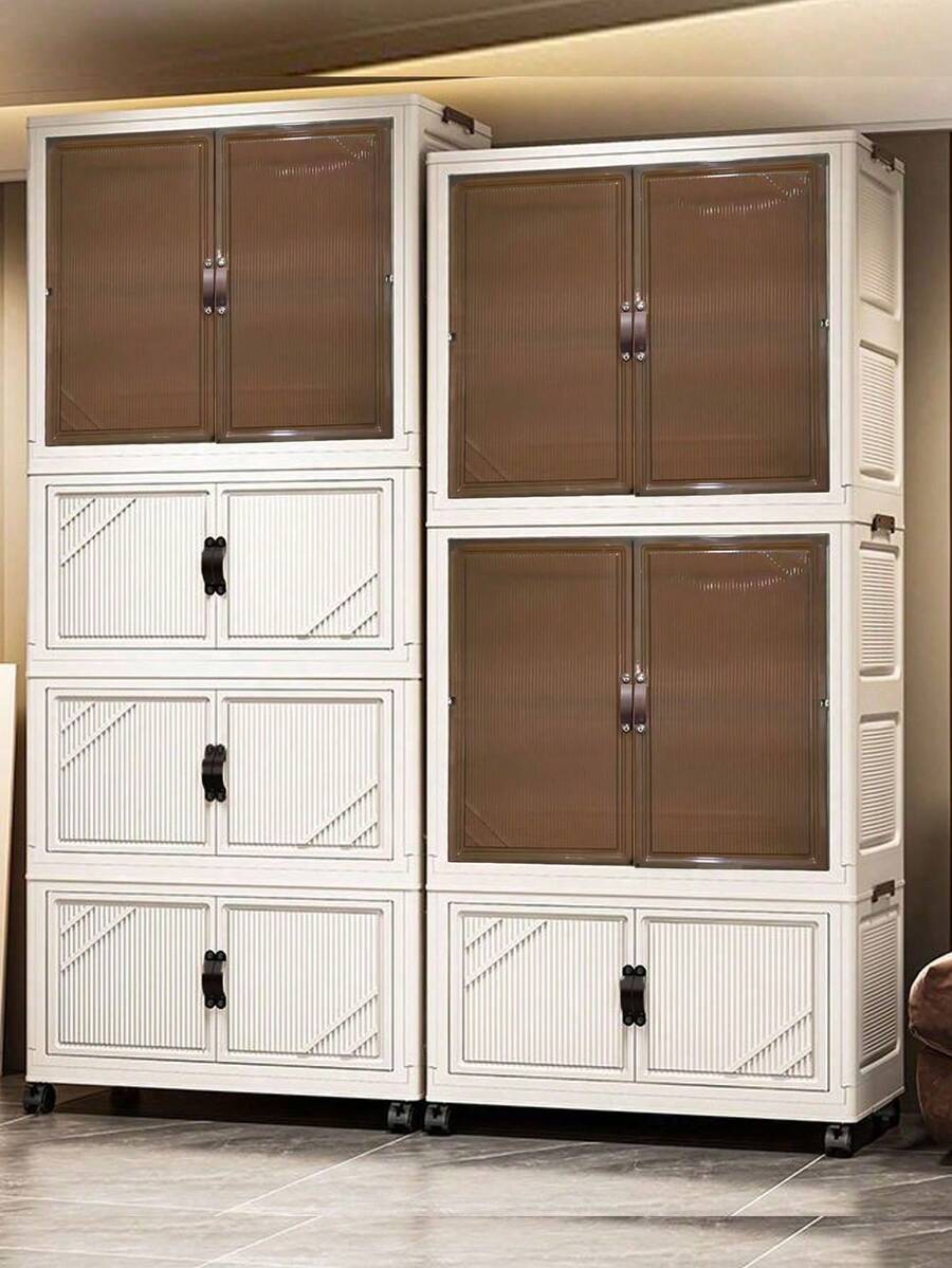 Storage Cabinet, Cream-Color Foldable Wardrobe, Plastic Storage Closet, No Assembly Required, New Arrival - Color Mixing - View 1