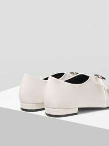 Mnmlis 女士时尚百搭通勤搭扣平底鞋，圣诞节必备 - 杏色 - 查看 3