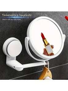 1Pc Foldable Extendable Bathroom Mirror, Wall Mounted, No Drilling Required, Single/Double Sided Wall Mounted Makeup Mirror, Home Decor, Suction Cup Wall Mounted Makeup Mirror, PVC Mirror Material - White - View 9