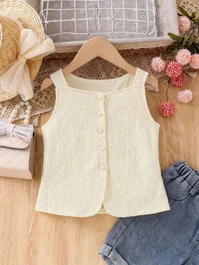 SHEIN Young Girl Solid Color Square Neck Casual Sleeveless Blouse