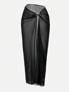 Swim Oasis Women's Solid Color One-Piece Cutout Swimsuit With Matching Cover-Up And Skirt Black Bathing Suits Swimsuit With Skirt Swimsuits For Woman Black Bathing Suits High Waist Gothic Bathing Suit Women One Piece Dress Mesh Gown Dress Masquerade Outfit For Women Long Gown Luxury Dresses For Women Wow Dress - Black - View 10