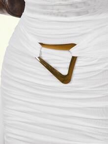 Amplova 女士长袖绿色修身无袖网纱迷你连衣裙，荷叶边设计和挂脖领口，适合秋冬季派对、新年、圣诞节、万圣节、情人节等场合穿着。 - 白色 - 查看 4