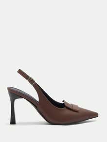 CUCCOO BIZCHIC Women's Outdoor Pointed Toe Stiletto Heels, Brown PU Leather, Minimalist Design, Comfortable For Daily Wear & Party, Buckle Strap Spring Shoes Spring Break Easter For Christmas Spring Shoes - Brown - View 2