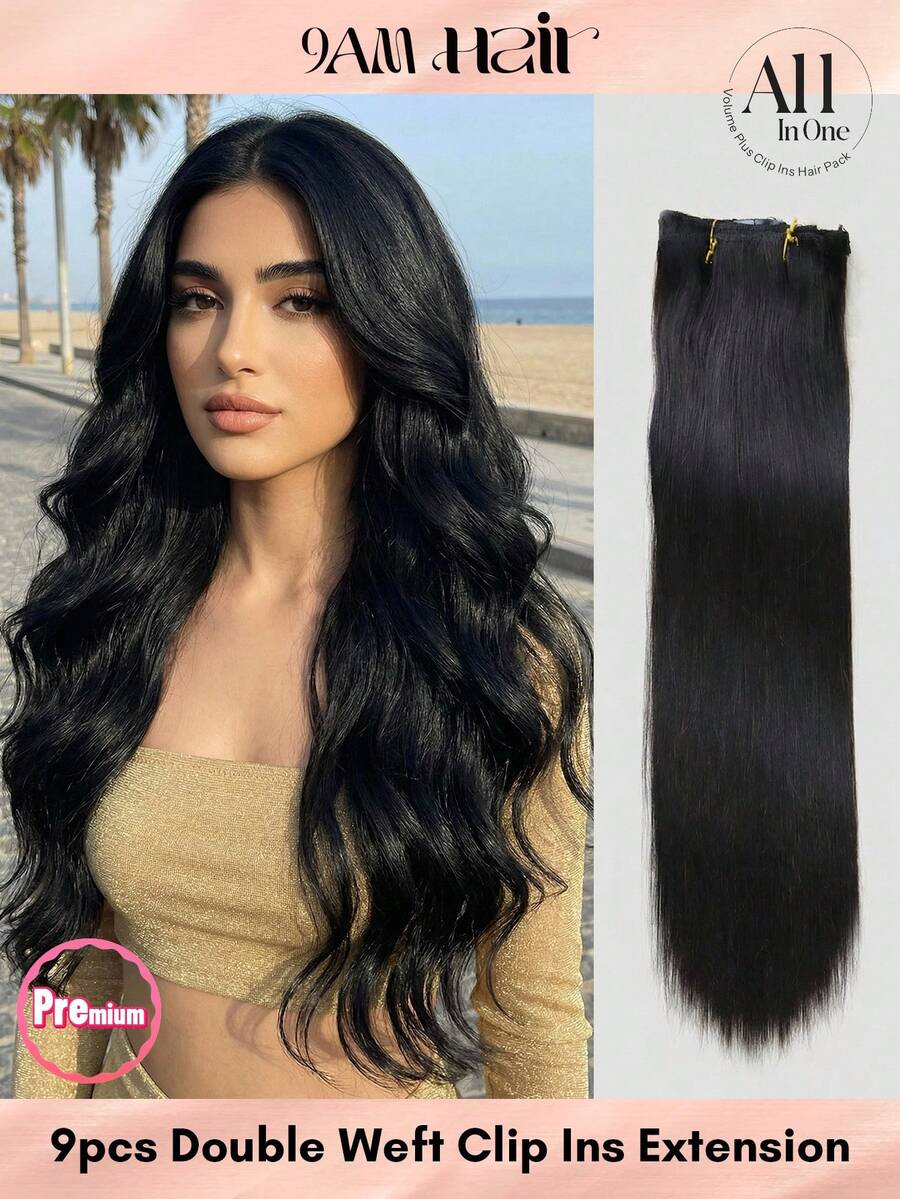 9pcs 200g/220g/240g Lace Bace Natural Black Clip In 100% Remy Human Hair Extension Cuticle Aligned Double Drown Clip Ins For Thin Hair Woman Natural Look Top Quality - Natural Black - View 1