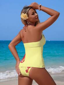 Swim Lushoire New Spring/Summer Lily Print Skirt Tankini Set With Drawstring Side Bottoms, Women's Low Waist Bikini - Multicolor - View 2