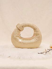 Glamine 1 件女士礼物闪闪发光的新月手拿包，优雅的派对算盘水钻包，轻松的感觉奢华水晶晚宴包，手提包，闪光包/闪光包，小派对包，有趣的情人节礼物 - 金色 - 查看 4