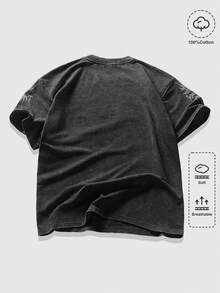 ROMWE MEN Goth Men's Casual Retro Print Short Sleeve T-Shirt, Summer - Black - View 4