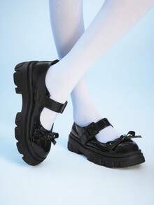 Sugerpunk Women's Bow Decor Buckle Design Platform Shoes 2000s Style - Black - View 8
